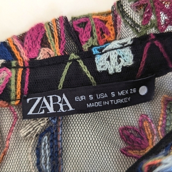 Zara Embroidered Mesh Sheer Midi Dress Hi-Lo Hem Long Sleeve with Slip Dress- S - Picture 11 of 16